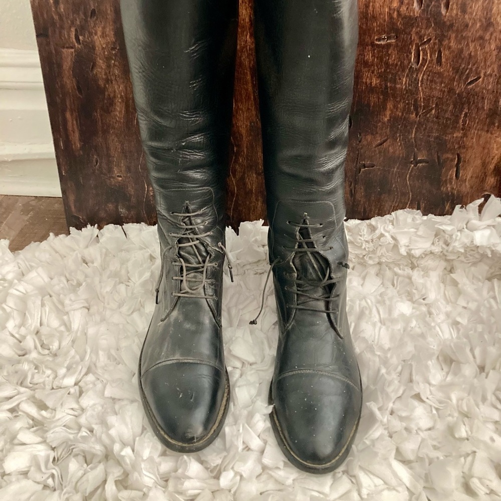 Custom made Genuine Leather Italian Equestrian Riding Boots Size 9 Black.